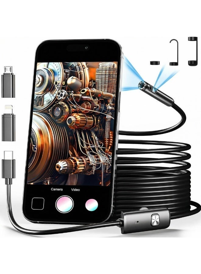 منظار داخلي، كاميرا منظار داخلي مع عدسة مزدوجة عالية الدقة وإضاءة، 6.6 قدم/2 متر، كابل شبه صلب، كاميرا منظار داخلي مع أضواء LED متوافقة مع أجهزة Android وiOS - Image 1